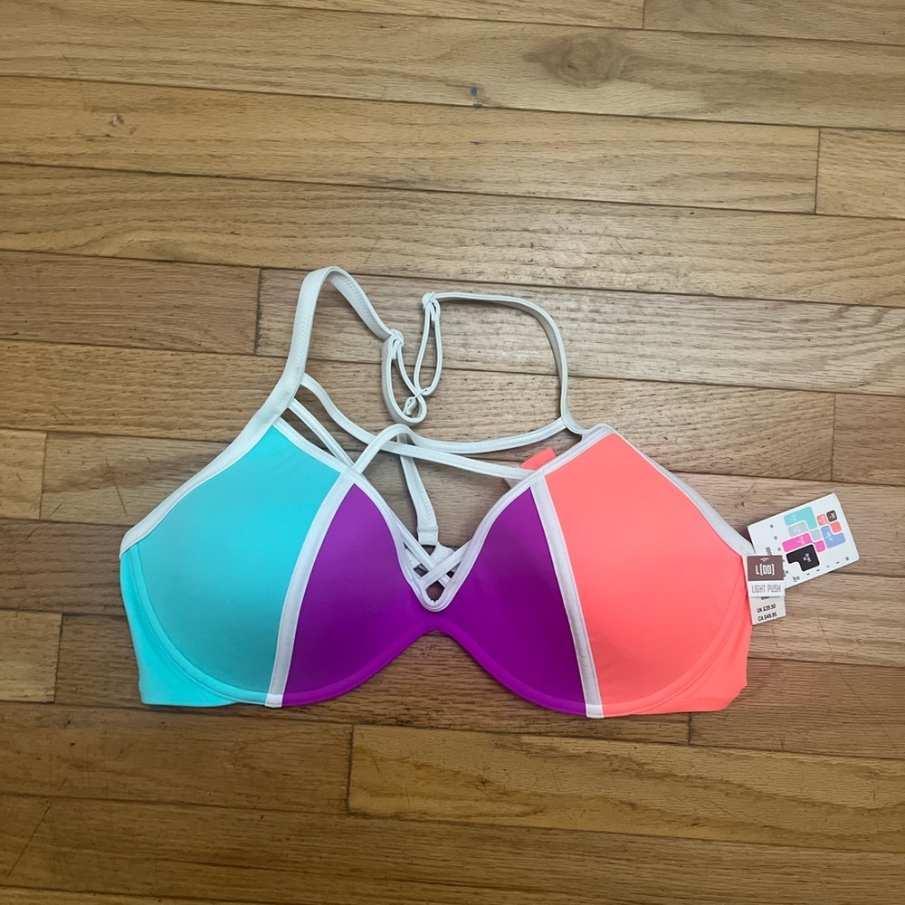 NWT Victoria’s Secret Pink Colorblock Women's Swim Top-Blue/Purple/Coral 36DD